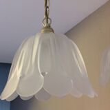 Pair of pendant lamps bell in frosted glass style art deco