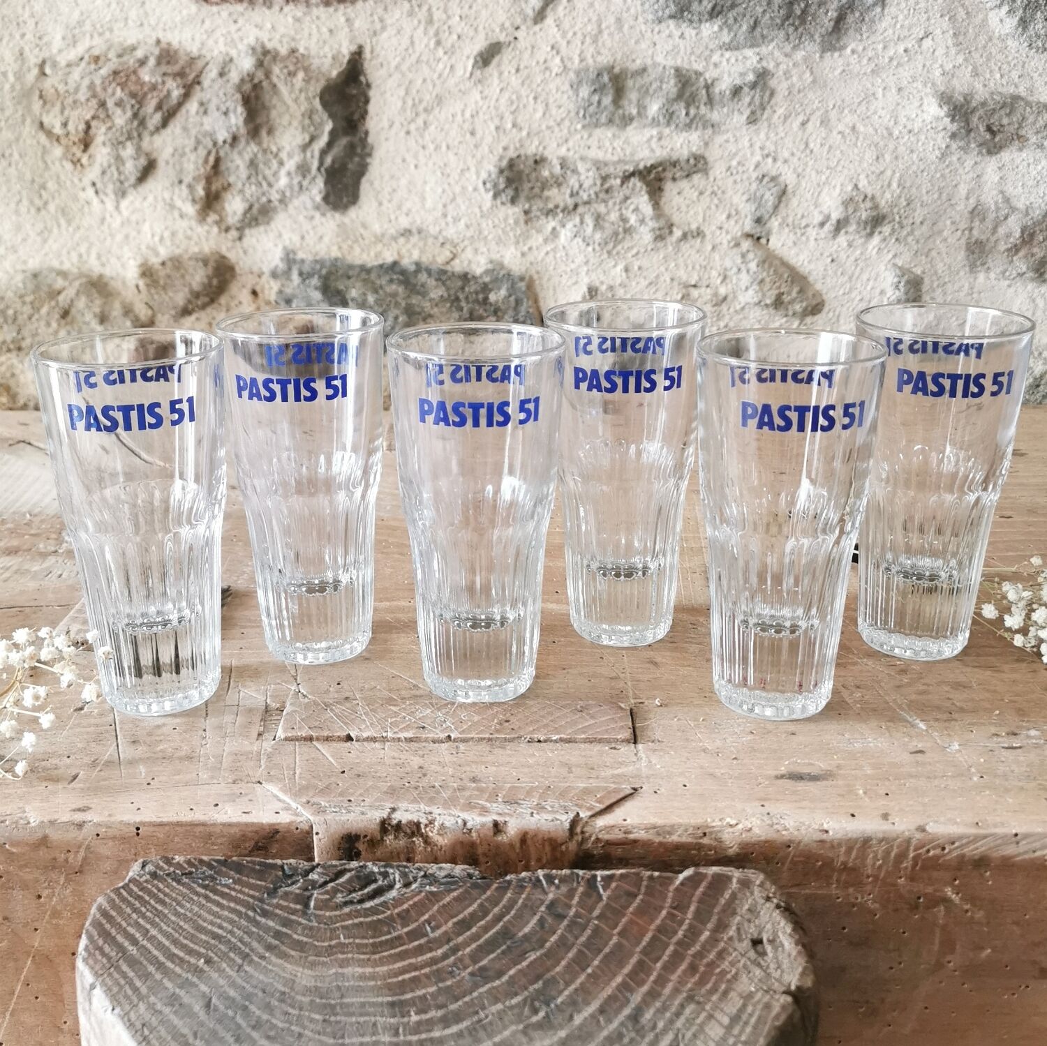 6 Pastis 51 Vintage Glasses.