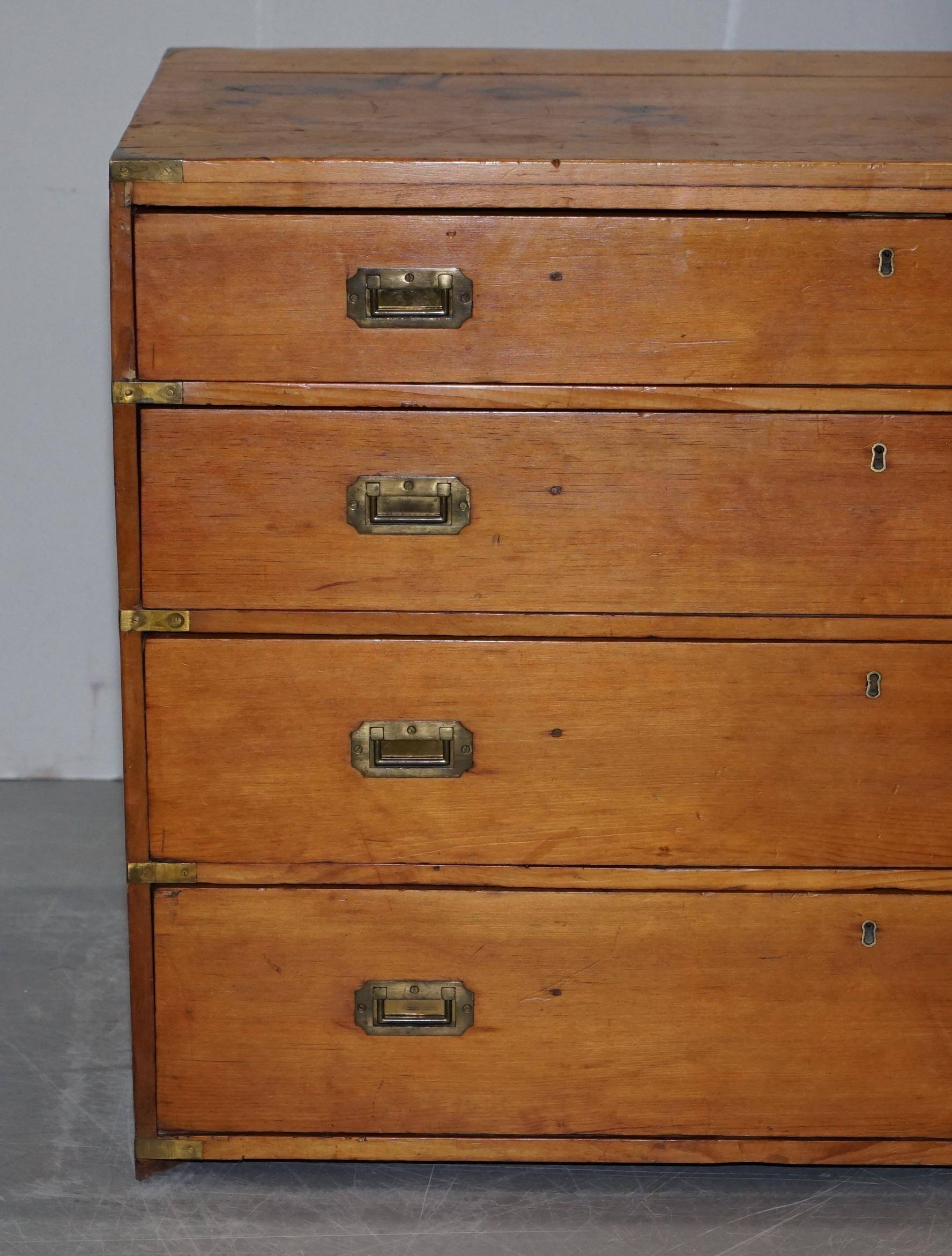 Victorian military pine commode with brass fittings.