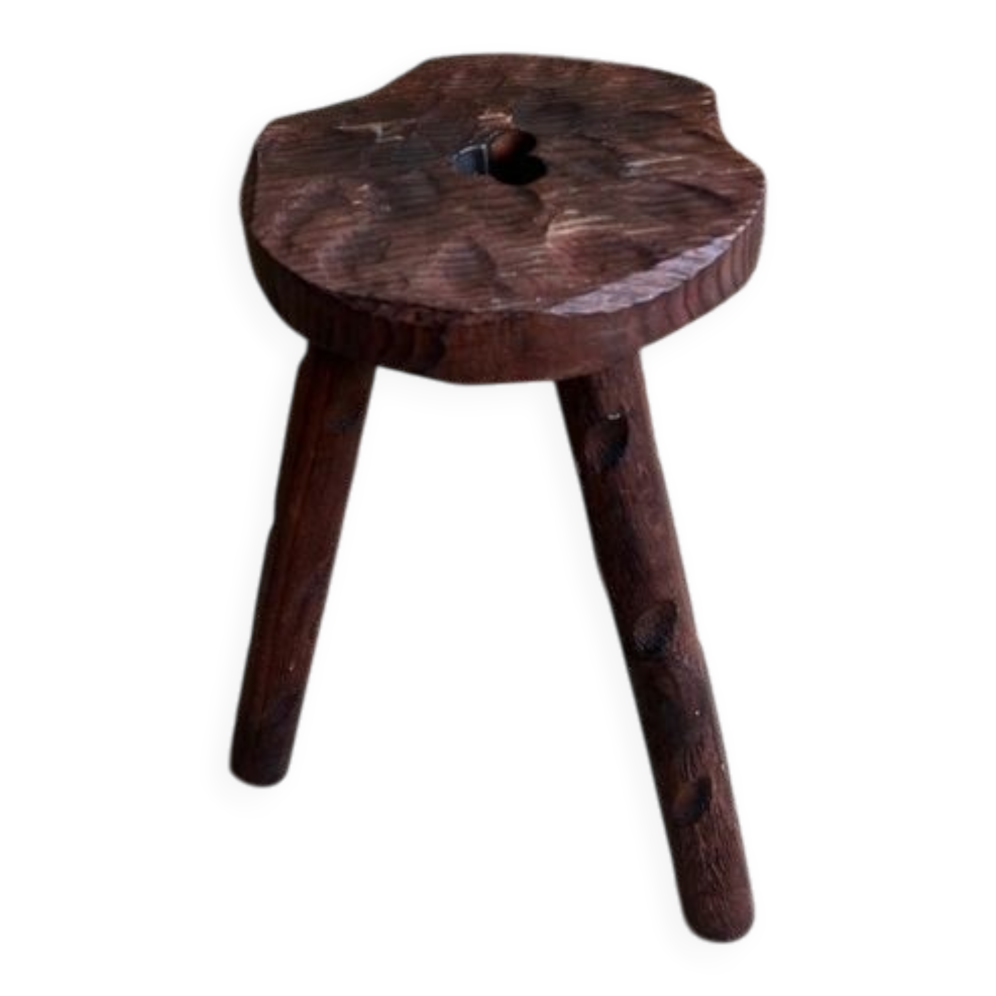 Vintage wooden stool with three legs Cottage Farm Stool