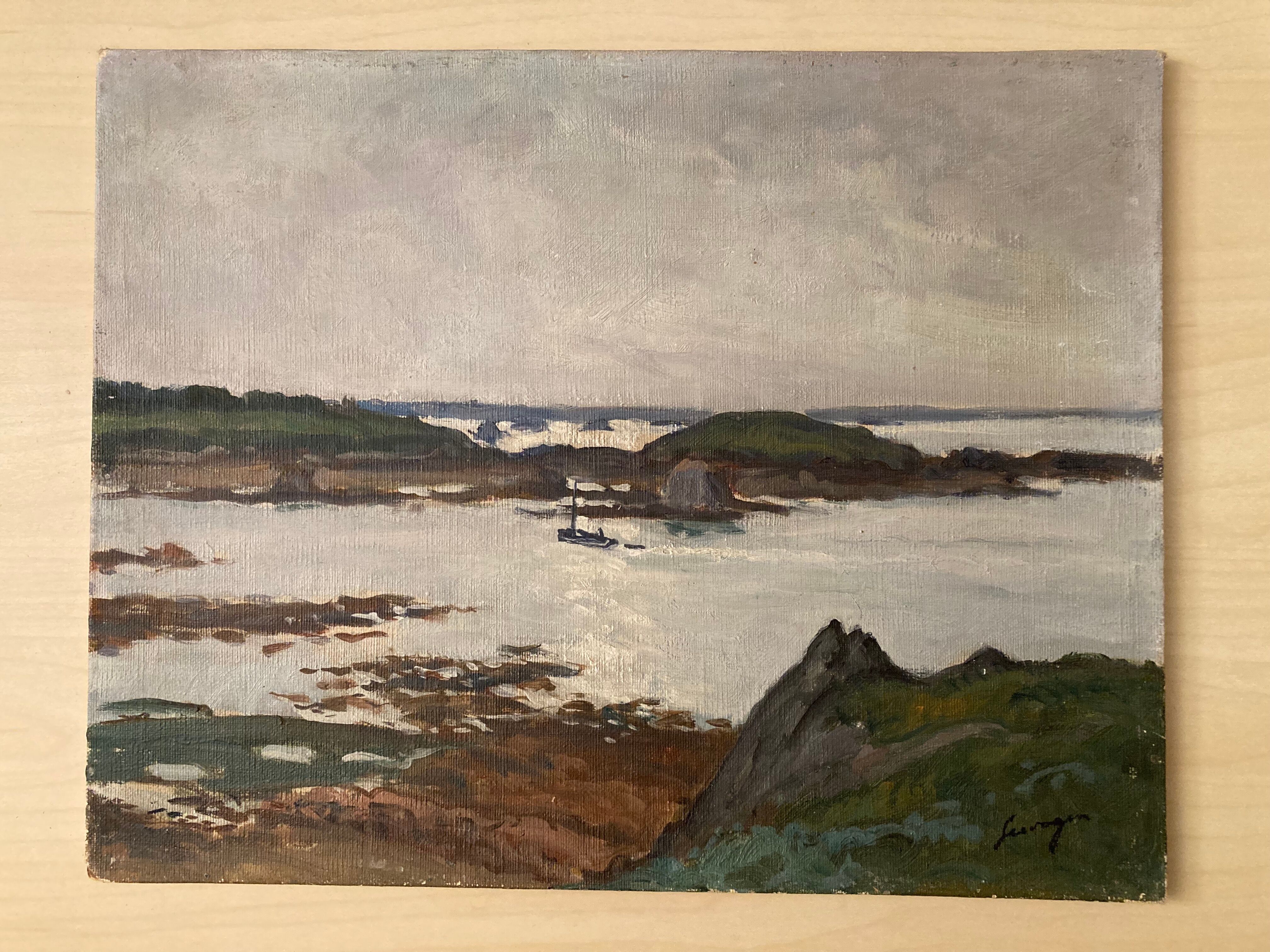 Bréhat oil on panel by Lucien Seevagen