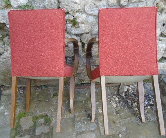 Pair of chairs bridge years 50 wood and fabric