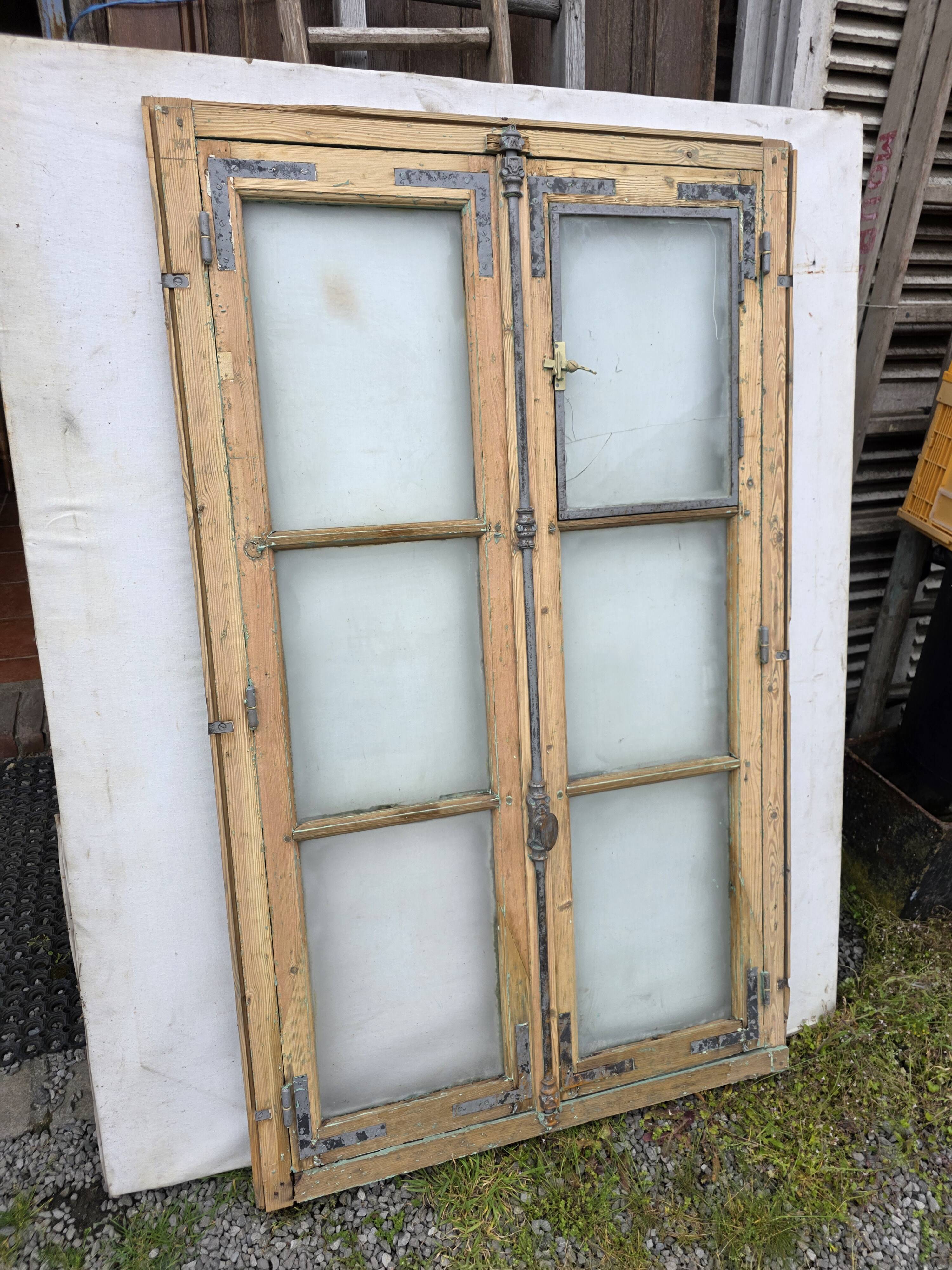 Old fir window with frame (one opening pane)
