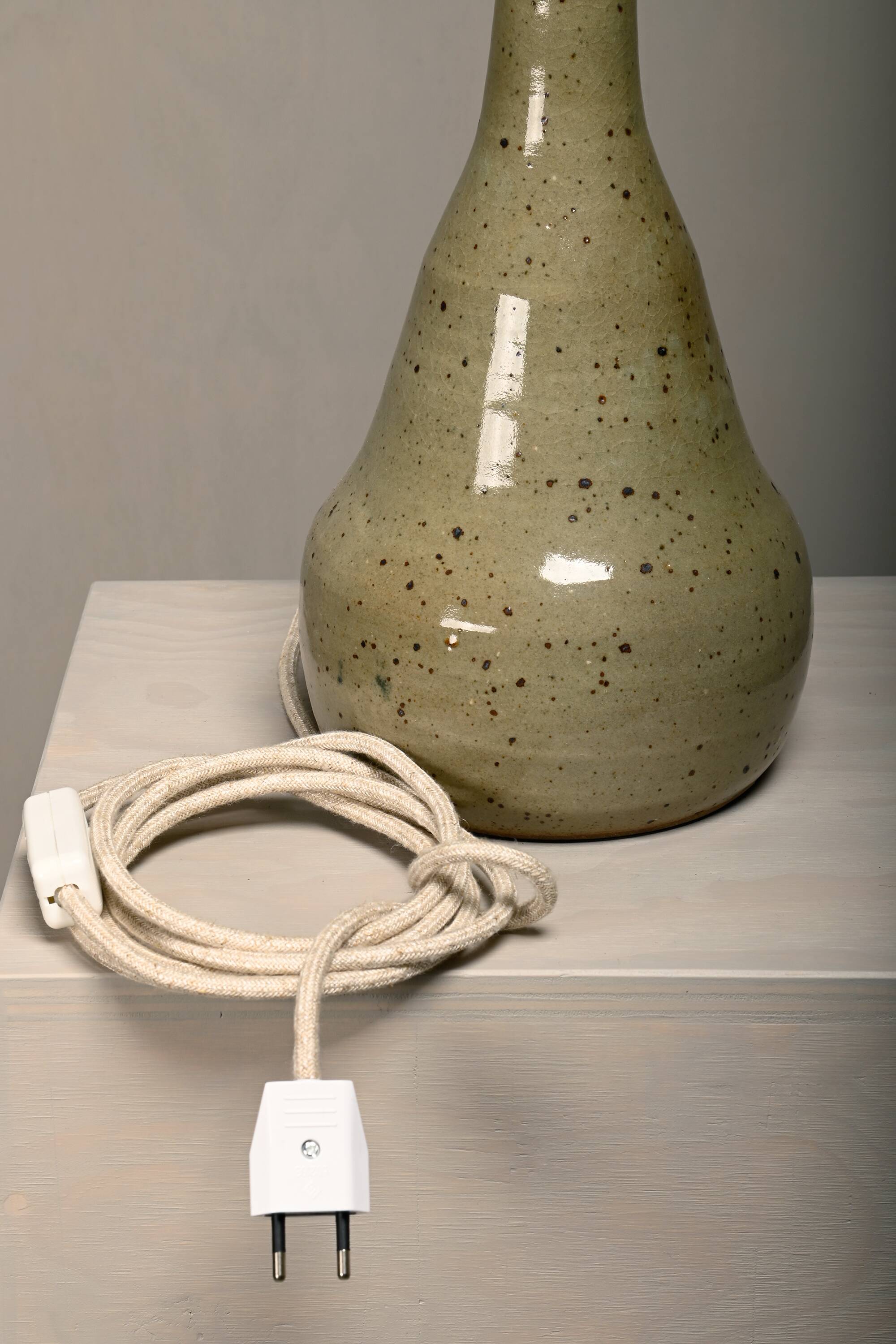 Large glazed ceramic Table Lamp in green tones, France 1960s