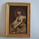 Young girl with tambourine Provence old painting HSP