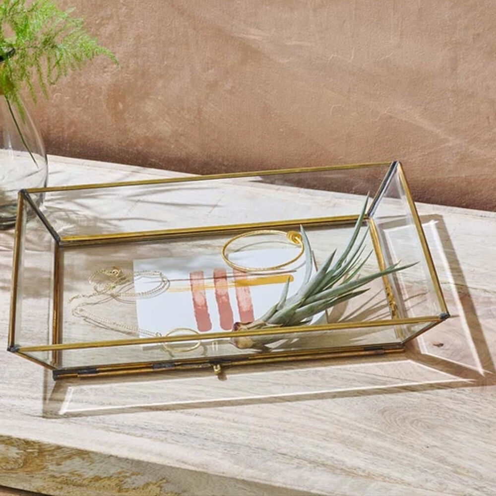 Plateau déco à fond double en verre et laiton