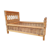 Small bed doll wood and rattan, vintage, 60s