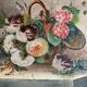 Tableau HST "Bouquet de fleurs des champs au panier" 1900 signé Delplanque