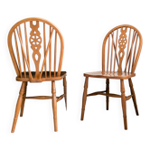 Lot de 2 chaises vintage de campagne entretoises en bois massif Mid Century Retro Bistro style Ercol