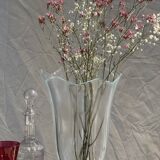 Large glass vase with stylized petal pattern H25.5