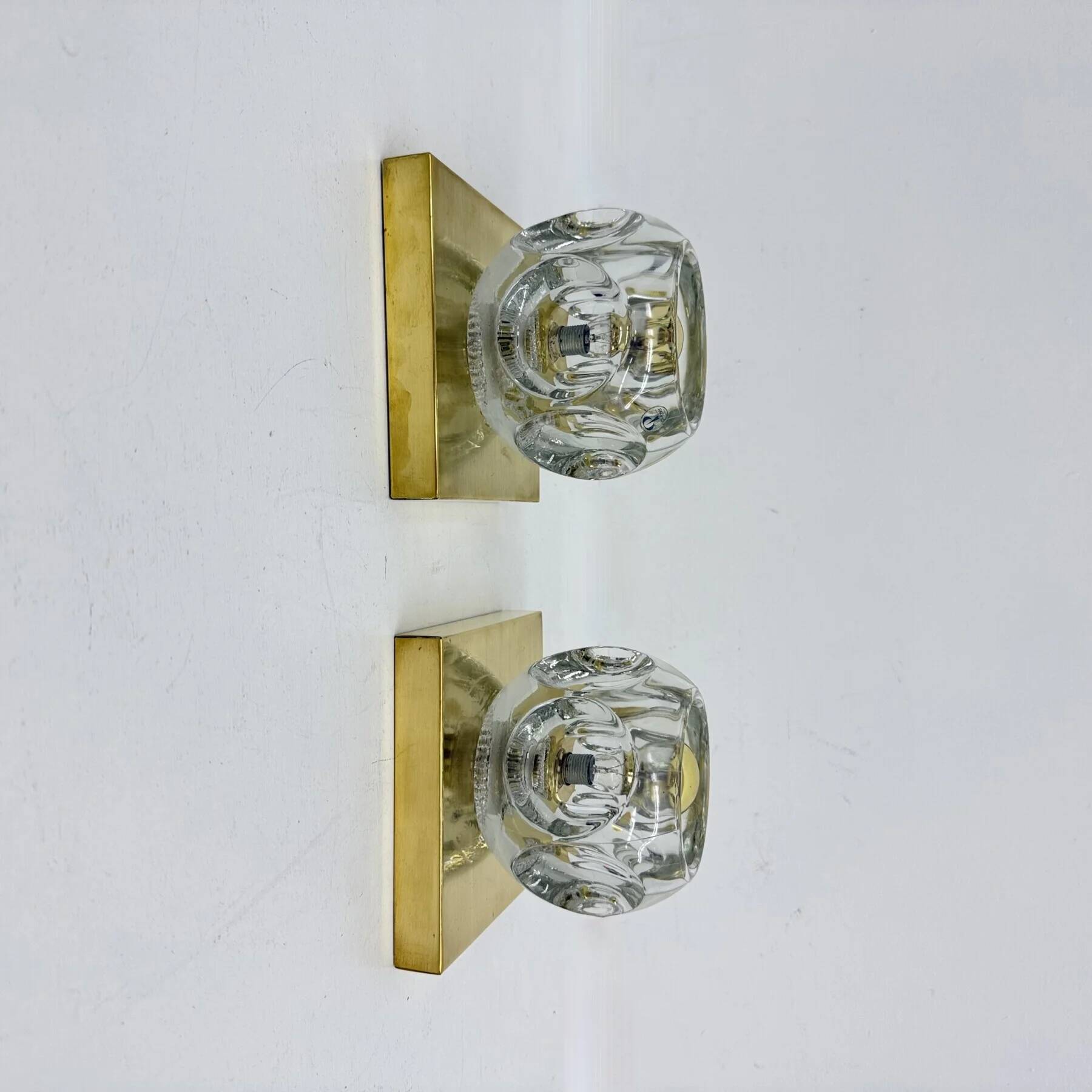Pair of Peil & Putzler ice cube glass wall lamps, 1970s