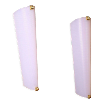Pair of perspex wall lights with brass detail mid-century France