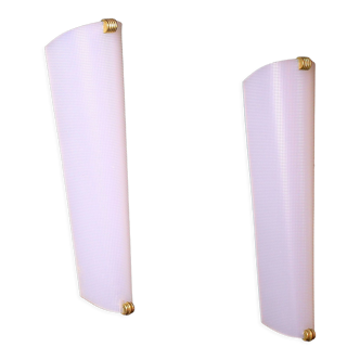 Large pair of Perspex wall lamps with brass detail, France Mid-Century