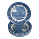 6 Churchill English ironstone soup plates, blue