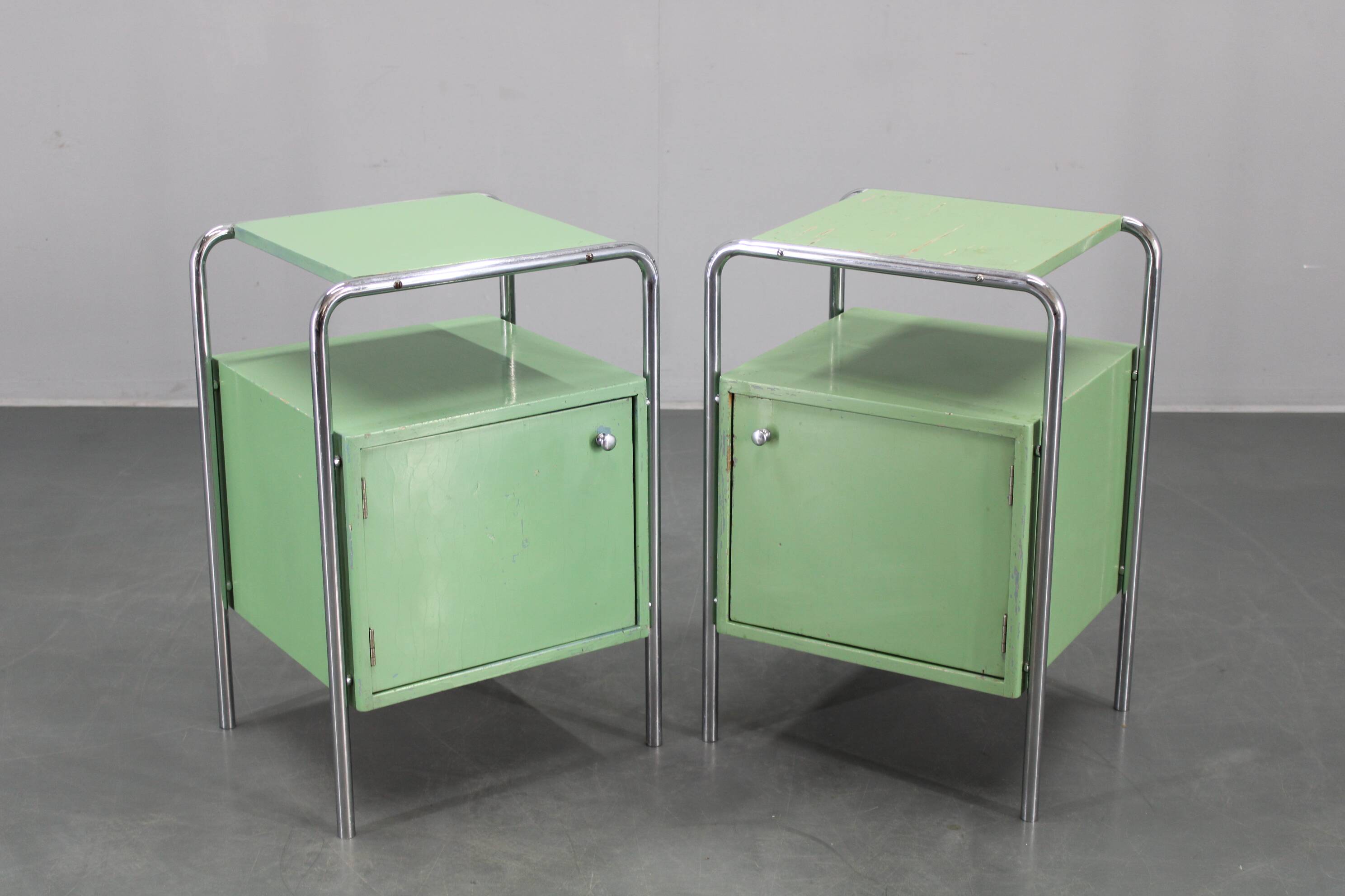 Pair of Bauhaus bedside tables, 1930, Czechoslovakia