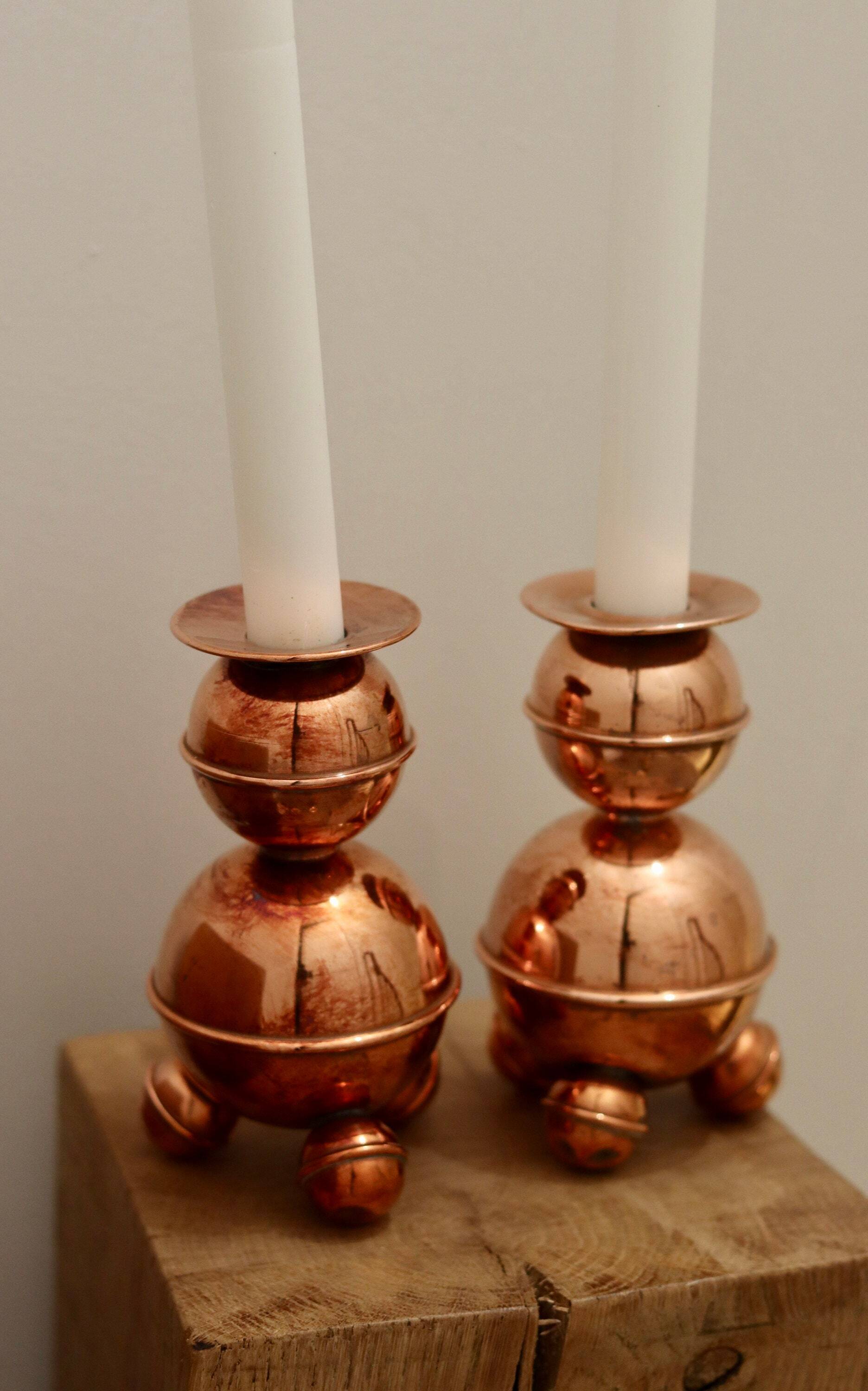 Pair of Swedish copper candlesticks from the mid-century by ALB Lindstrom Eskiltuna.