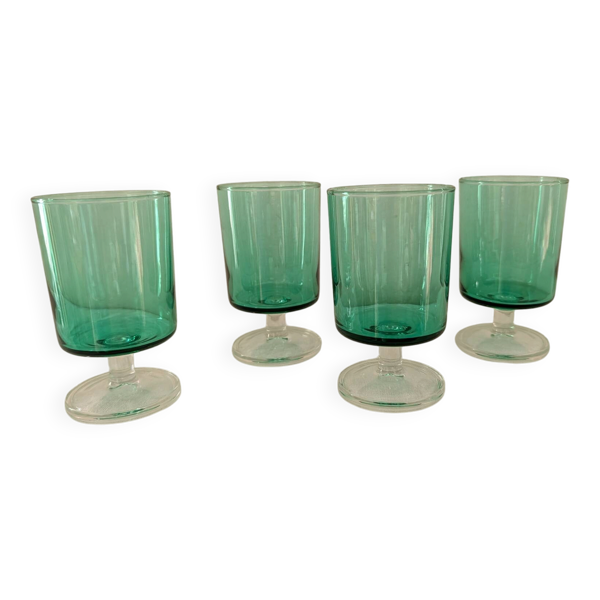 4 verres à pied en verre vert émeraude – années 1970