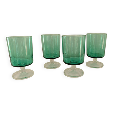 4 stemmed glasses in emerald green glass – 1970s