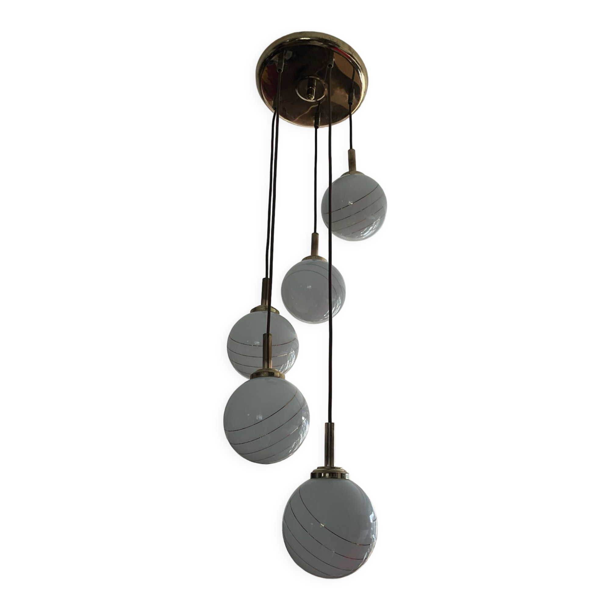 Lustre cascade de globes opaline des années 70