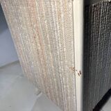 Vintage upholstered chest, white lacquered wooden structure, 1960s-70s