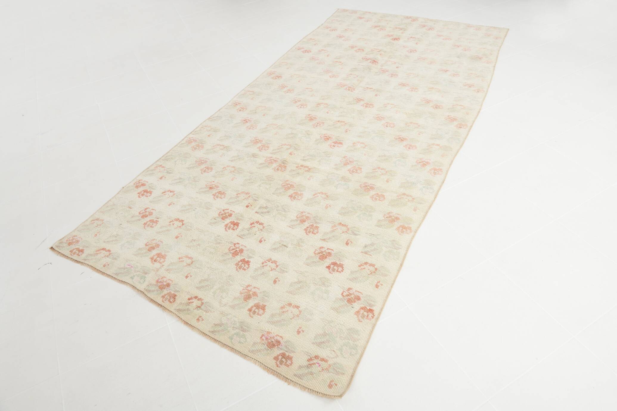 5x10 Floral Pattern Beige & Red Vintage Rug, 153x315Cm