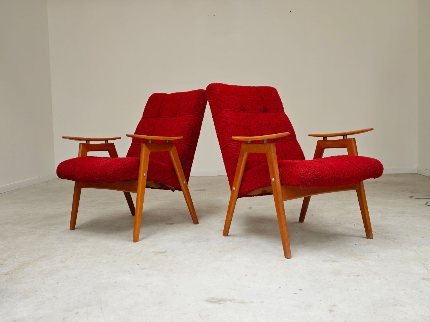 Pair of red armchairs by Jaroslav Smidek for Ton (Thonet) 60s