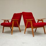 Pair of red armchairs by Jaroslav Smidek for Ton (Thonet) 60s