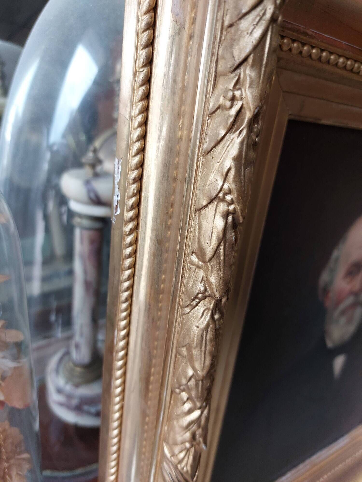Painting Portrait of an ancient man 19th with gilded wooden frame