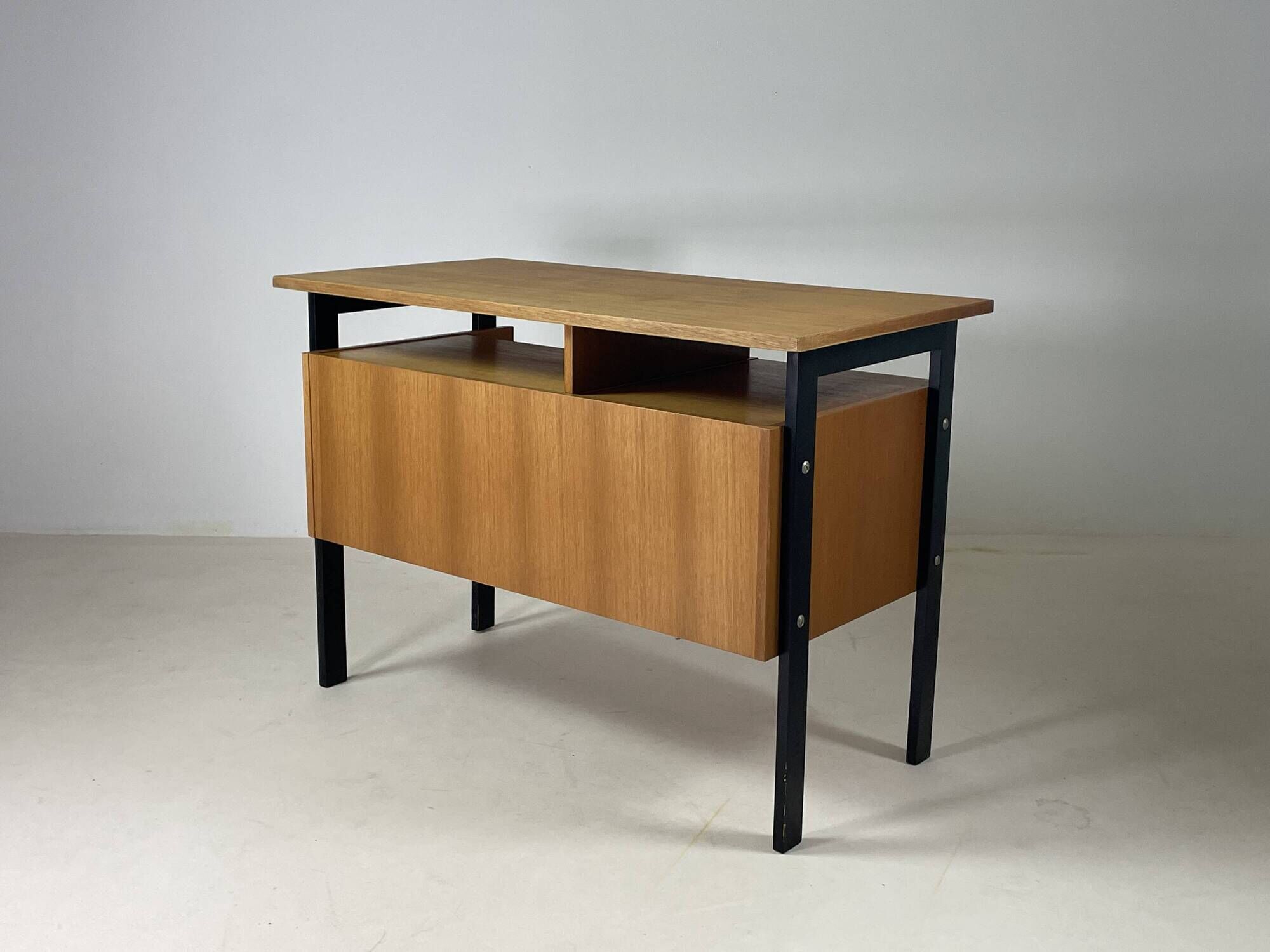 Vintage oak and black wood desk from the 60s