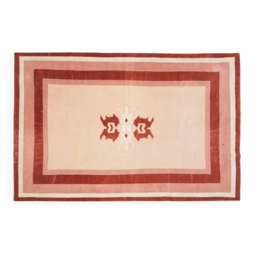 1970s Vintage Turkish Handmade Wool & Cotton Orange Area Rug 203x315