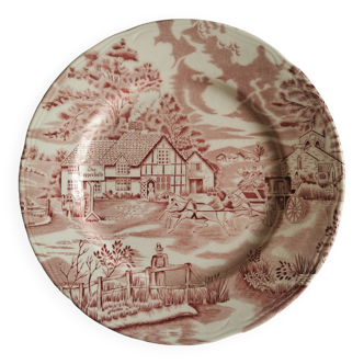 Assiette plate en porcelaine signée Lunéville. Fabrication française. Modèle "English Style".