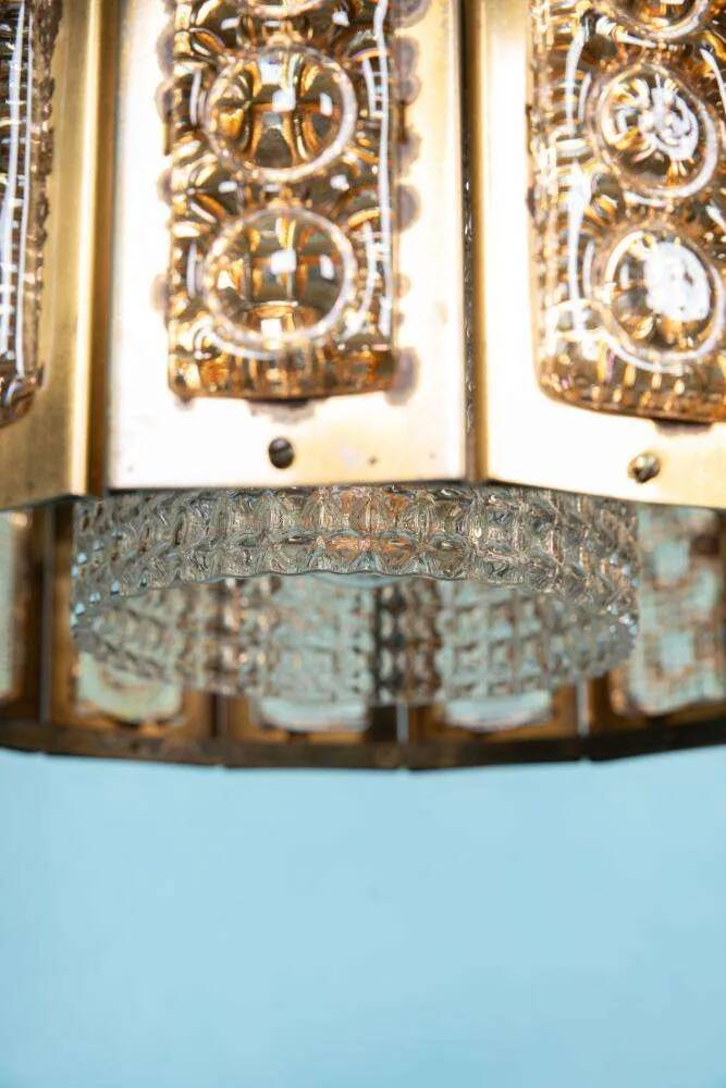 Vintage glass suspension, Danish design, mid-century hanging.