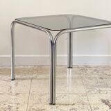 1970s coffee table glass and chrome steel