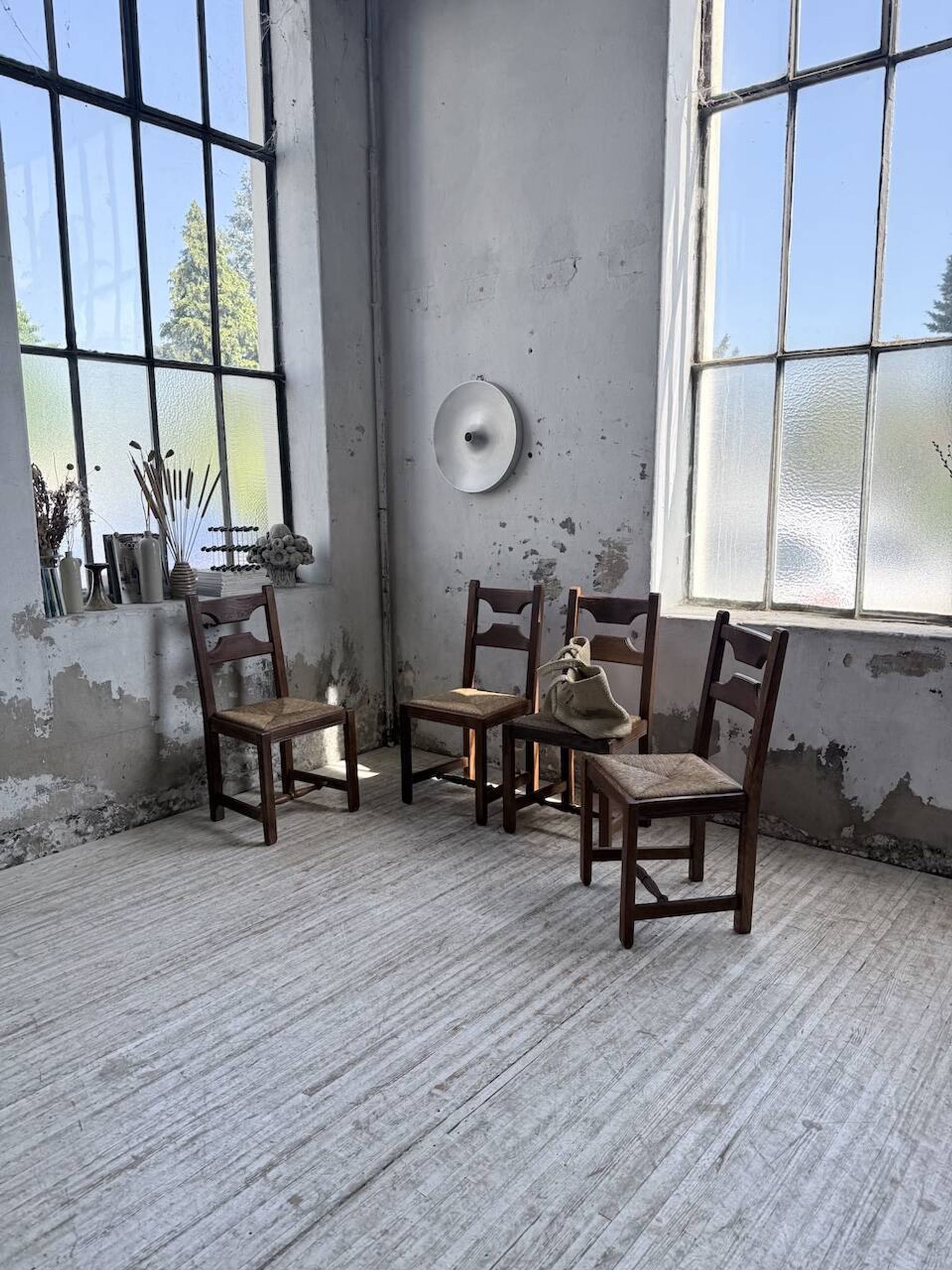 Set 4 chaises rustiques chêne De puydt, Belgique 1970