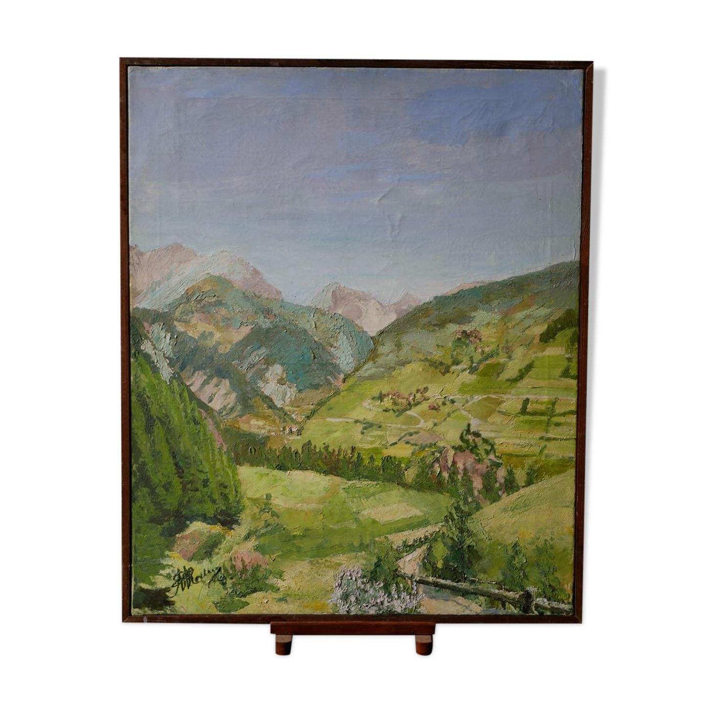 Old framed oil on canvas, Brunissard Valley - Queyras - Hautes Alpes