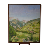 Old framed oil on canvas, Brunissard Valley - Queyras - Hautes Alpes