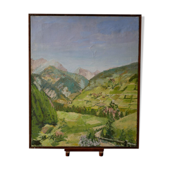 Ancienne huile sur toile encadrée, Vallée du Brunissard - Queyras - Hautes Alpes