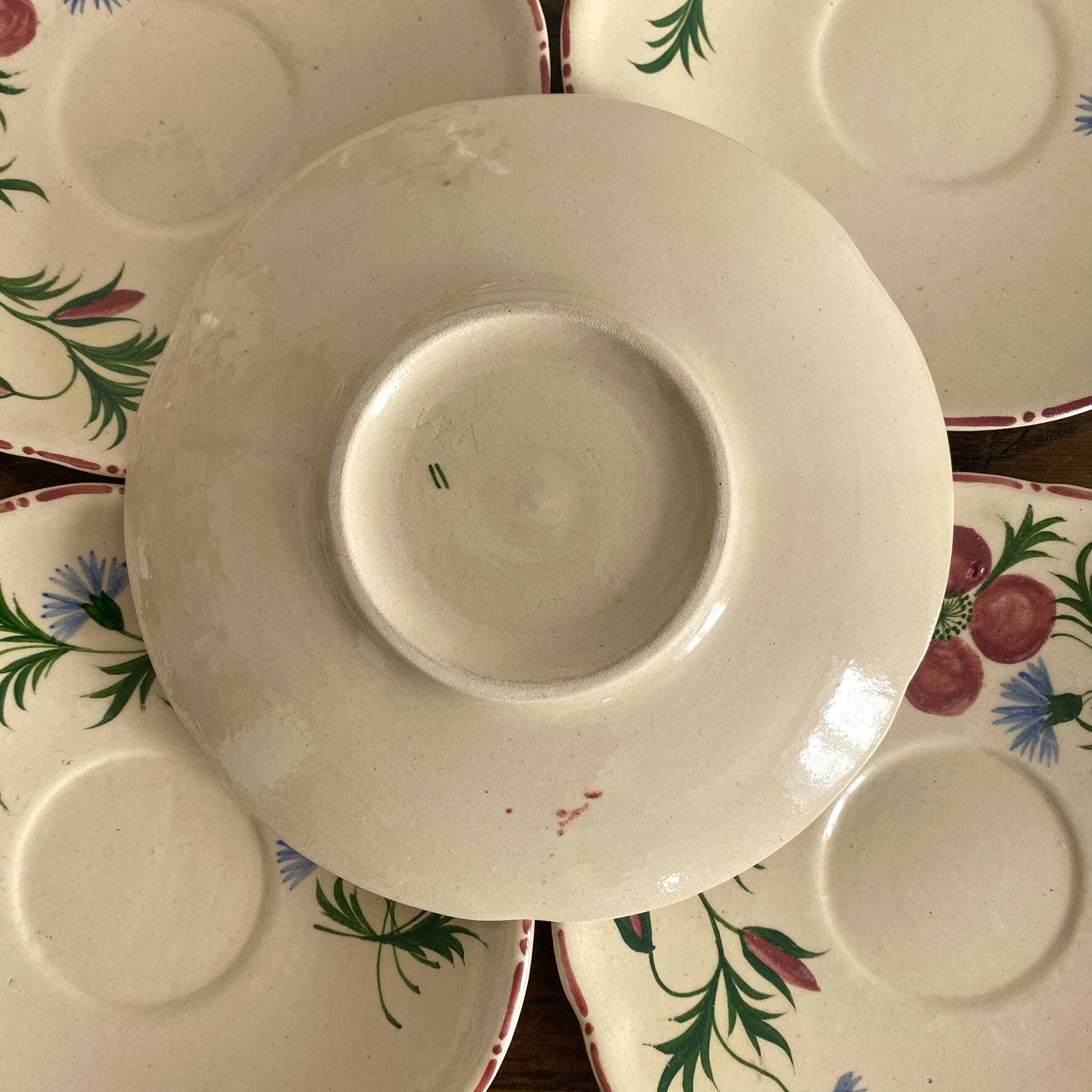 Coffee cups and saucers in Desvres earthenware.