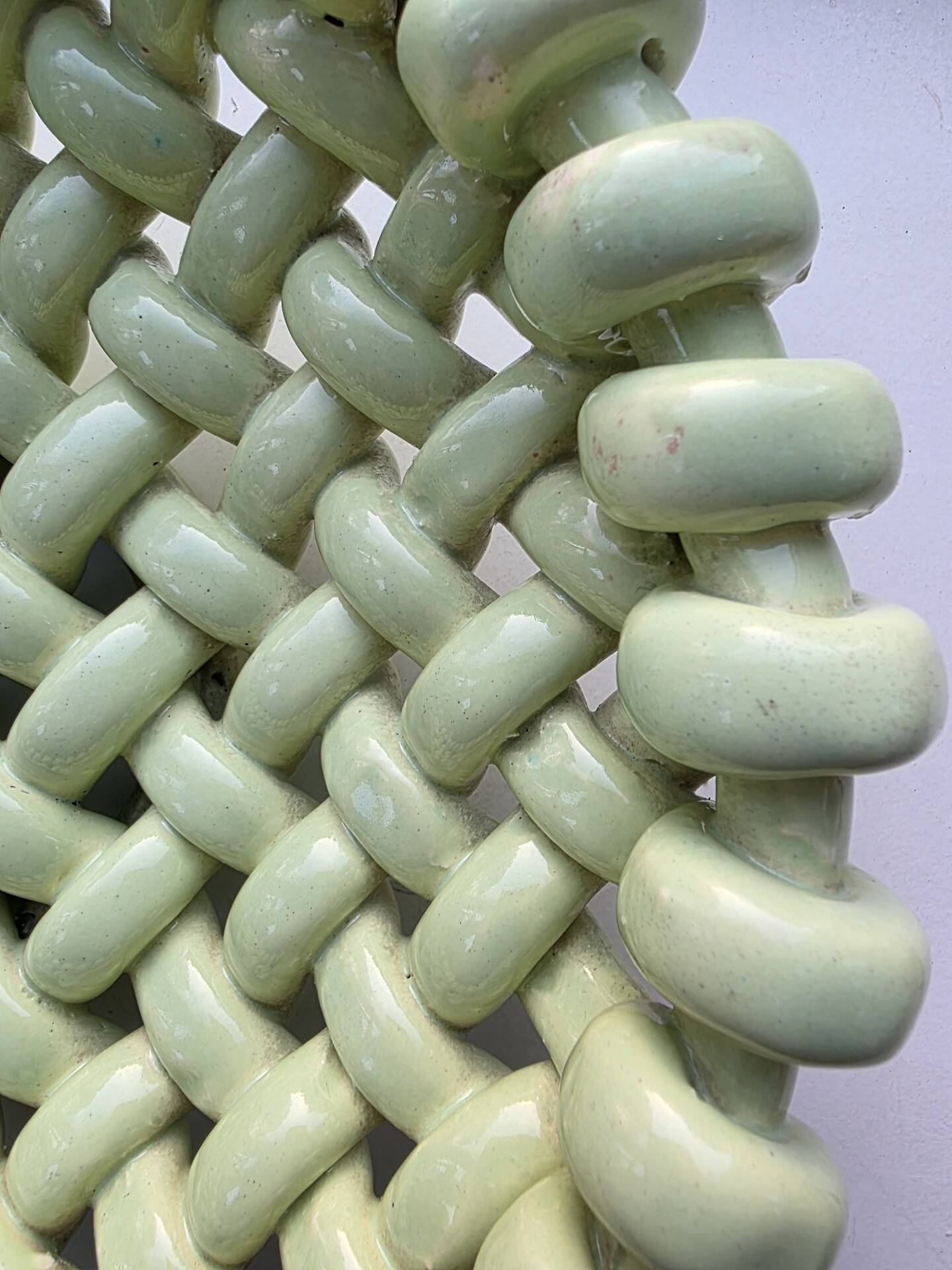 Light green woven ceramic basket Jérome Massier Vallauris