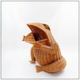 Vintage wicker frog and scoubidou, Olivier Cajan, 1970s