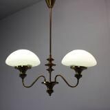 Mid-Century Brass Chandelier, Czechoslovakia, 1970s, Made in Jablonec Glass