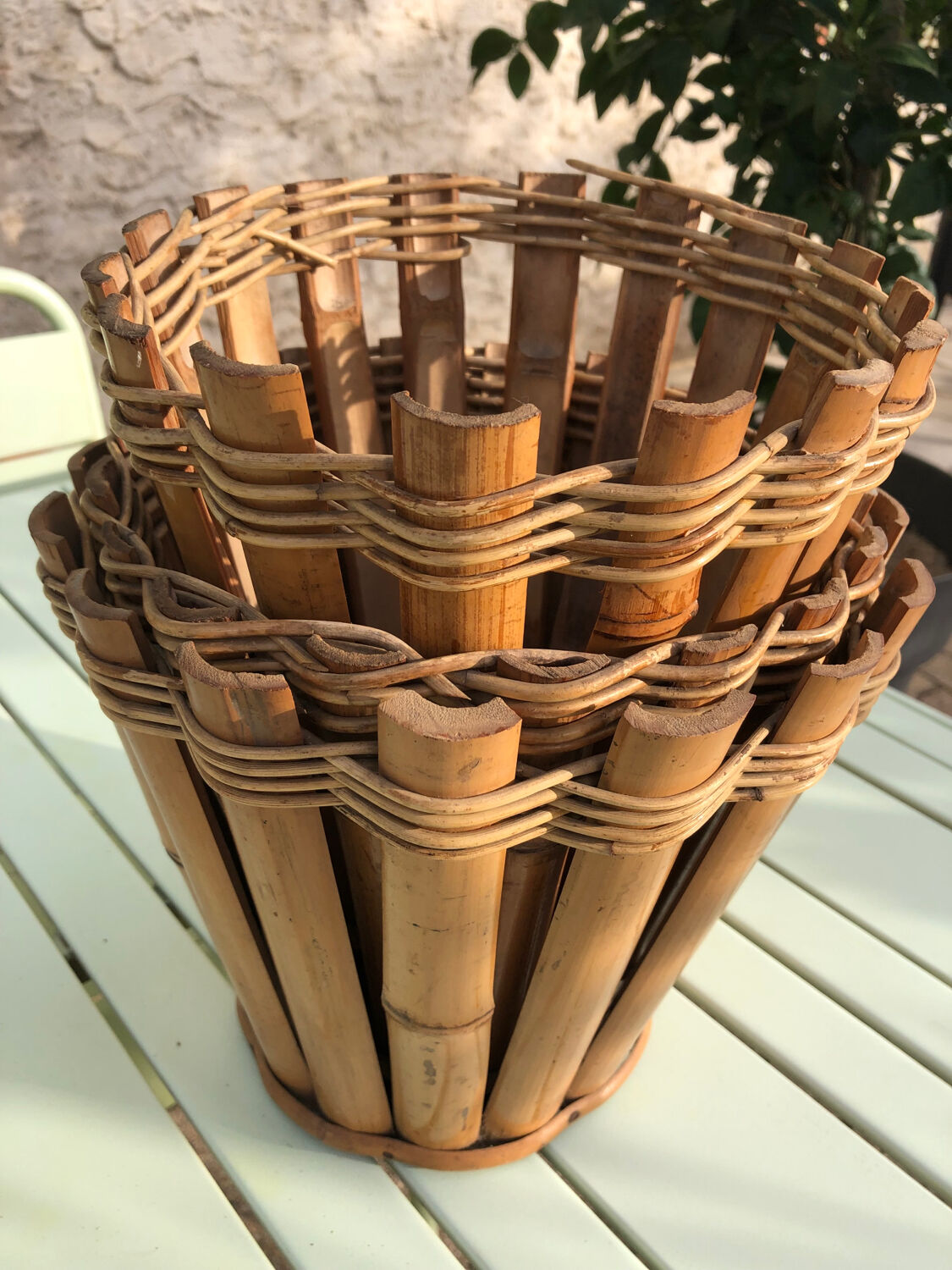 Three vintage bamboo planters
