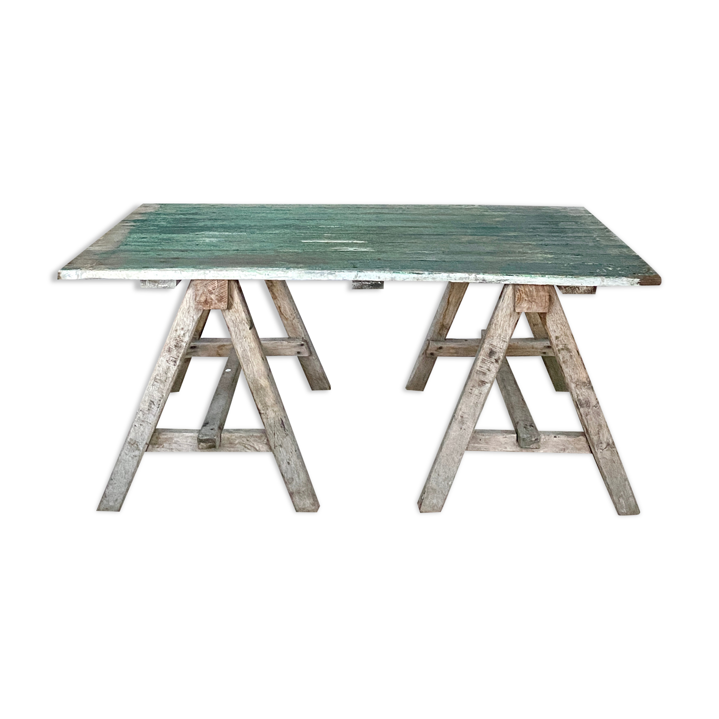 Table basse sur tréteaux anciens en bois