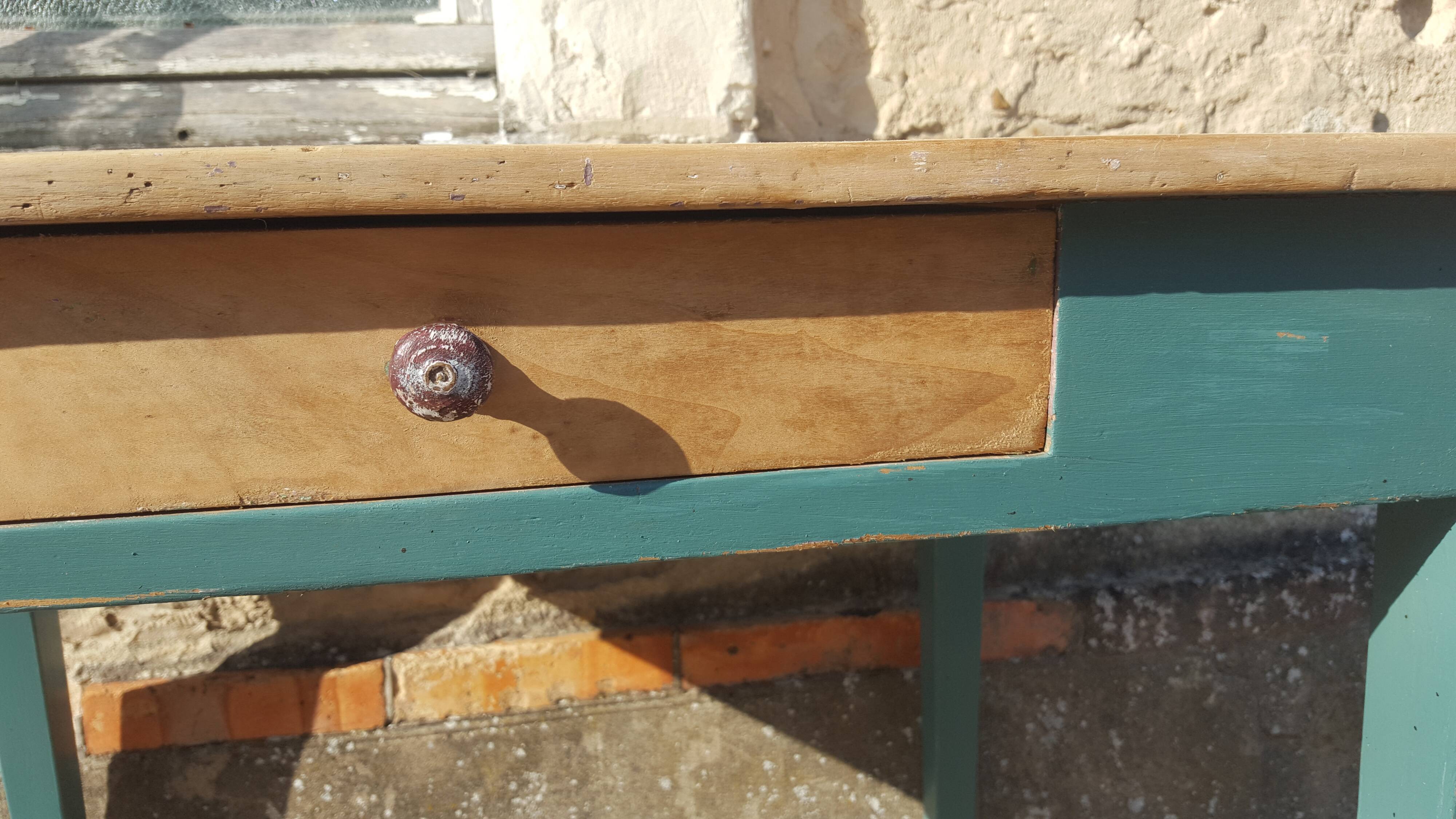 Table de ferme d'appoint patine turquoise