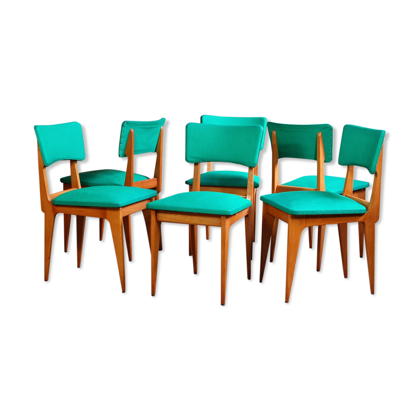 Lot 6 vintage wooden and skai chairs 60