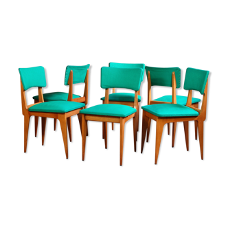 Lot 6 vintage wooden and skai chairs 60