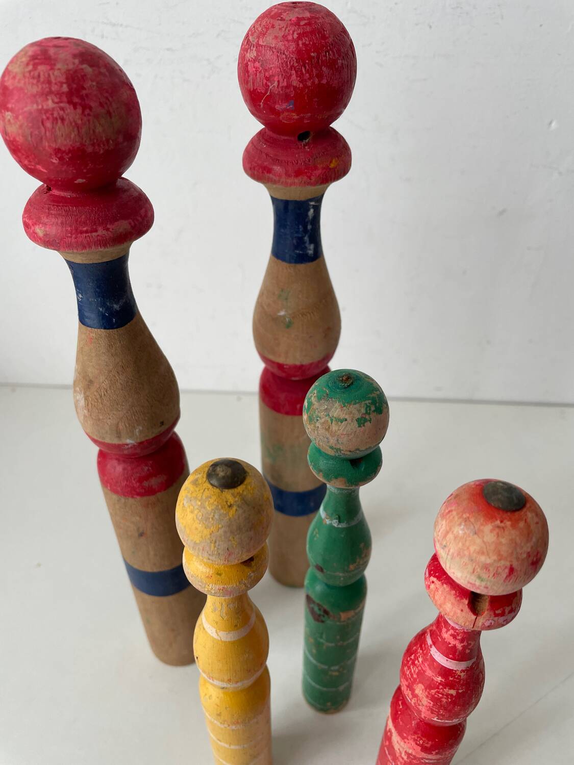 Old wooden bowling pins