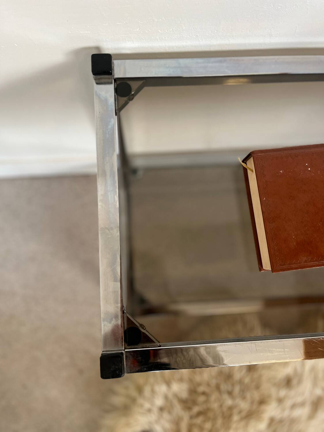 Table basse console verre et chrome vintage