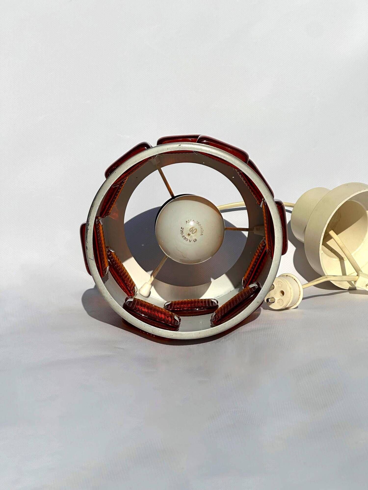 Erik Höglund & Einar Bäckström pendant lamp, red glass inserts, 1970s