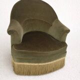 Vintage Art Deco armchair in green fabric with fringes – 1930s/50s